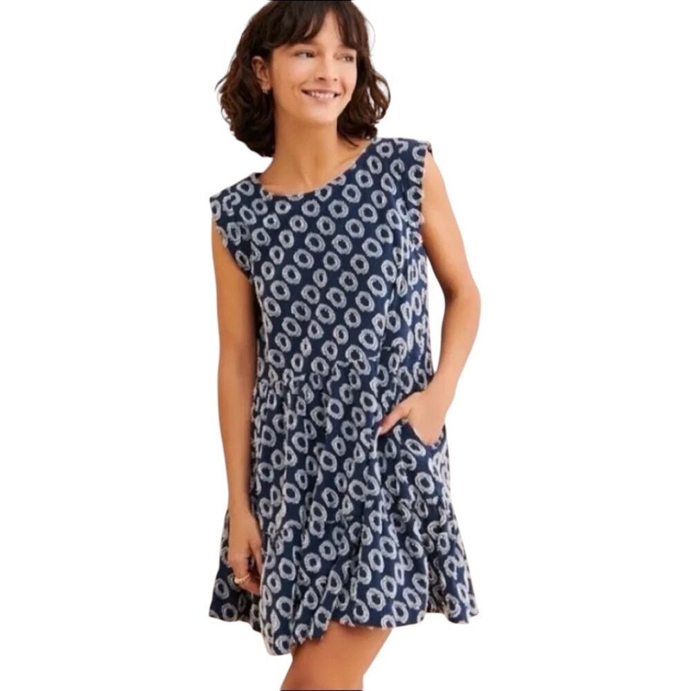 Anthropologie Maeve Lisanne Textured Tunic Dress Blue and White Size XS